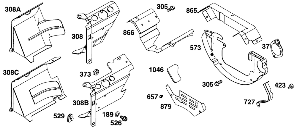 Air Guides Diagram and Parts List for 290447-1147-XX  Briggs and Stratton Engine